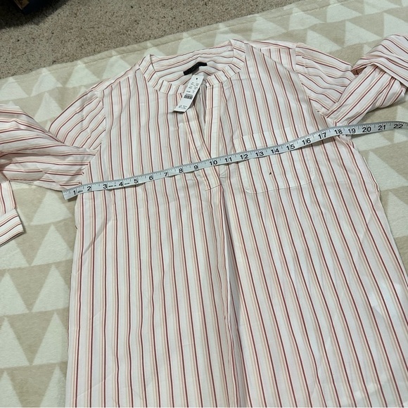 J crew vneck cotton poplin long sleeve popover ivory peach stripe - Picture 5 of 7